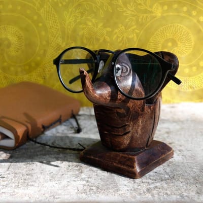 Brillenhouder Olifant - Brilstandaard Hout - Bril Opbergen - Handgesneden Palissander - 127 cm Hoog - Bruin