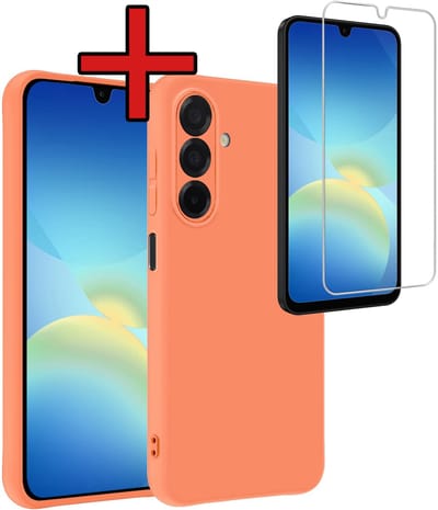 Hoesje - Met Screenprotector - Geschikt voor Samsung Galaxy A26 - Sterk & Shockproof - Telefoon Hoes - Back Cover - Siliconen Case - Telefoonhoes - Perzik