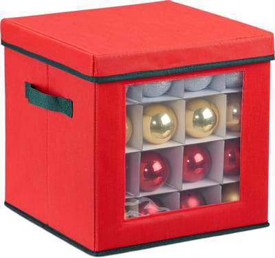 Kerstballen opbergbox - voor 64 ballen - 30x30x30 cm - rood-groen