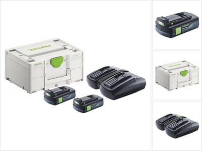 Festool energieset 2x BP 18 Li 3.0 C accu 18 V 3,0 Ah / 3000 mAh Li-Ion ( 2x 577658 ) + TCL 6 DUO dubbele lader ( 577017 ) + Systainer
