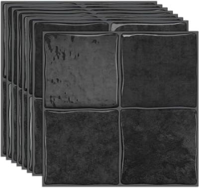 Set van 10 3D Tegelstickers - 15.25 x 15.25 cm - Plaktegels - Zelfklevende Wandtegels - Spatwand Keuken & Badkamer - Watervast - Zwart
