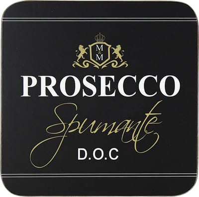 Onderzetters wijn prosecco zwart 10x10cm (6x)