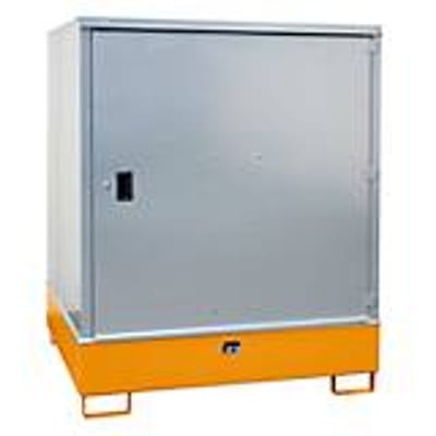 BAUER GS-3 kast voor gevaarlijke stoffen, plaatstaal, toegankelijk voor rolstoelgebruikers, voor 4 x 200 l vaten, B 1475 x D 1460 x H 1805 mm, oranje