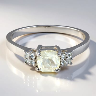 Cavill - Zilveren Ring 925 Sterling - 0,45 ct Orthoklaas Antiek Kussen uit Madagaskar - 0,083 ct Witte Topaas uit Brazilië - Elegante Damesring