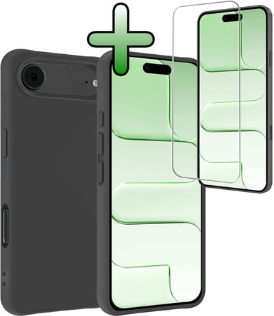 Hoesje Met Screenprotector - Geschikt voor Apple iPhone Air - Sterk & Shockproof - Back Cover - Siliconen Case - Telefoon Hoes - Zwart