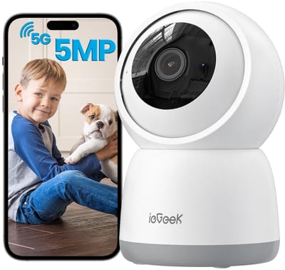 ieGeek Beveiligingscamera binnen - 5MP Ultra HD - Huisdiercamera met app - Beveiligingscamera's - Wifi Camera APP - Volgt beweging en geluidsdetectie - Bewakingscamera - 2.4/5 GHz - Wit