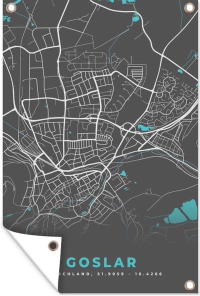 Muurdecoratie Blauw – Duitsland – Plattegrond – Stadskaart – Kaart – Goslar - 120x180 cm - Tuinposter - Tuindoek