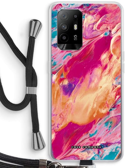 Case Company® - Hoesje met koord geschikt voor Oppo A94 5G hoesje met Koord - Pastel Echoes - Telefoonhoesje met Zwart Koord - Bescherming aan alle Kanten en Over de Schermrand
