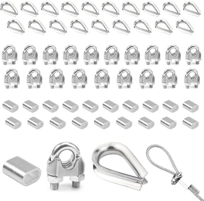 20 stuks kabelclips M3, roestvrijstalen kabelklemmen met aluminium sleeves voor kabelbevestiging, ideaal voor kledinglijn en spaninstallaties