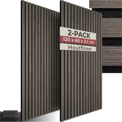 tectake® Akoestische Panelen - Set van 2 - Akoestisch Wandpaneel - 60 x 120 cm - 1,44 m² - Wandpanelen met Aanpasbare Grootte - Lattenwand van MDF en Houtfineer - Geluidsisolatie - Stijlvolle Wanddecoratie - Eenvoudige Montage - Eiken Grijs