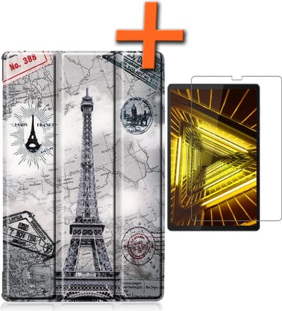 Hoesje - Geschikt voor Lenovo Tab M10 FHD Plus (2e / 2nd Generatie) - Met Screenprotector - Trifold Bookcase - Hard Cover - Hardcover Book Case - Tablet Hoes - Eiffeltoren