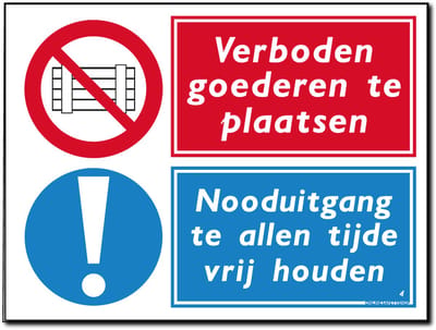 Geen goederen plaatsen bord - Nooduitgang vrijhouden - Aluminium - 30 x 40 cm