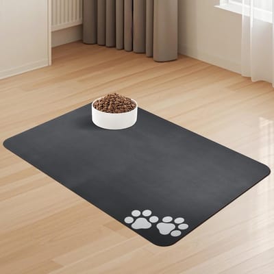 Antislip Voerbakmat voor Honden en Katten - 60 x 40 cm - Wasbare en Sneldrogende Onderlegger voor Dieren met Moderne Grijze Kleur