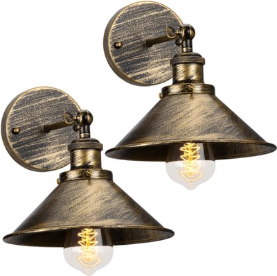 2 Stuks Wandlamp Industrieel 180° Draaibaar E27 Muurlamp Vintage Wandarmatuur voor Woonkamer Slaapkamer Bronzen