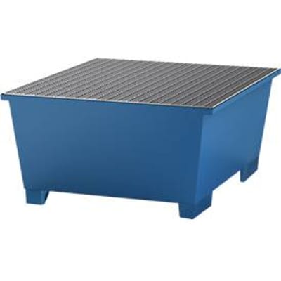 IBC-station ASECOS – staal - 1000 liter - B 1350 x D 1340 x D 1650 x H 710 mm - met rooster – gelakt - blauw