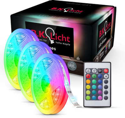 B.K.Licht – LED Strip 15 meter – (3x5) - Light strip – RGB LED Verlichting – met afstandsbediening – licht strip dimbaar – gaming accesoires