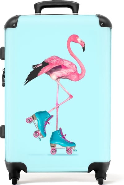 NoBoringSuitcases.com® - Kinderkoffer meisje flamingo - Kindertrolley meisjes - Koffer groot - Rolkoffer lichtgewicht - Reiskoffer met 4 wielen - Grote trolley XL - 20 kg bagage