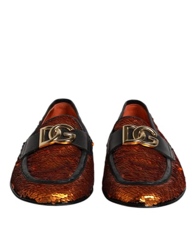 Dolce & Gabbana Oranje Pailletten Versierde Heren Loafers Schoenen