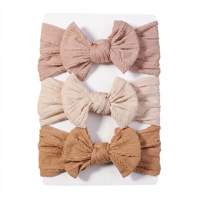 Baby haarband set met strik – 3 stuks – zachte elastische haarbanden in beige en bruin tinten – comfortabele baby accessoires voor meisjes