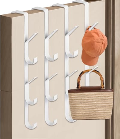 Set van 4 Wandhaken voor Deur - Ideaal voor Kleding, Handdoeken en Badjassen - Wit en Ruimtebesparend