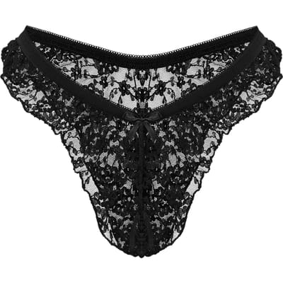 Amorable - Kanten Brasilian String Met Open Kruis - Zwart