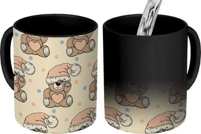 Magische Mok - Foto op Warmte Mokken - Koffiemok - Knuffelbeer - Slaapmuts - Kinderen - Pastel - Magic Mok - Beker - 350 ML - Theemok