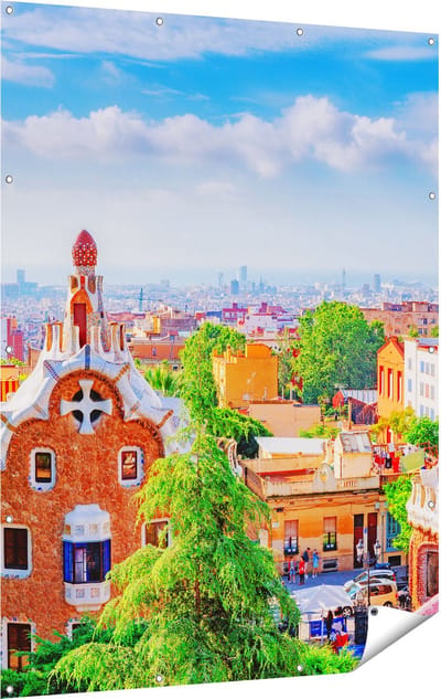 Gards Tuinposter Park G�ell in Barcelona - Kleurrijk - 120x160 cm - Tuindoek - Tuindecoratie - Wanddecoratie buiten - Tuinschilderij