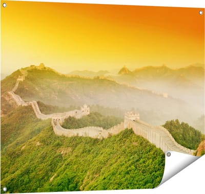 Gards Tuinposter Chinese Muur bij Zonsopgang - 100x80 cm - Tuindoek - Tuindecoratie - Wanddecoratie buiten - Tuinschilderij