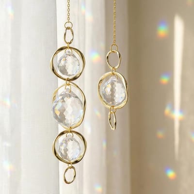 Suncatcher windgong, 2 stuks kristallen zonnevanger prisma's hangend buiten windgong, prisma zonnevanger met ketting en haak, regenboogmaker voor plafond tuin huis binnen ornamenten
