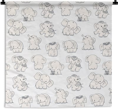 Wandkleed - Wanddoek - Olifant - Patroon - Baby - 90x90 cm - Wandtapijt