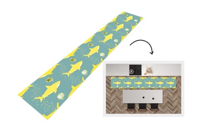 Keukenloper - Loper keuken - Haai - Cartoon - Geel - Patronen - Tiener - 300x50 cm - Keukenloper vinyl