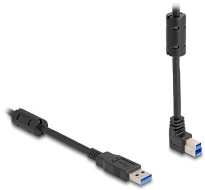 USB-A - USB-B haaks (boven) kabel | USB3.0 5 Gbps | 10W | zwart | 1 meter