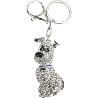 Schattige Hond Vorm Kristal Strass Sleutelhanger Glanzende Tas Handtas Hanger voor Vrouwen Meisjes Zilver zilver