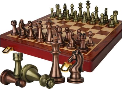 Schaakspel - Decoratieve Reisset - Strategisch Spel - Opvouwbaar Metalen Bord - 30x30cm - Zwart