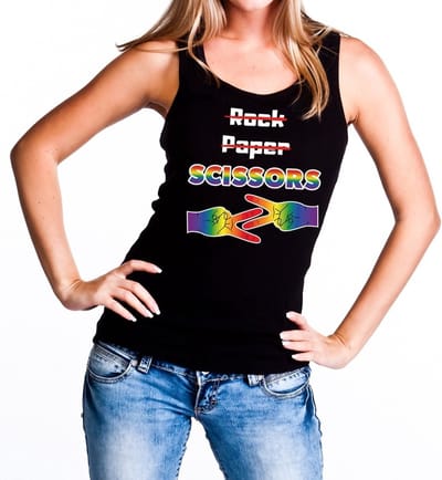 Rock Paper Scissors gaypride tanktop/mouwloos shirt - zwart lesbo singlet voor dames - Gay pride S