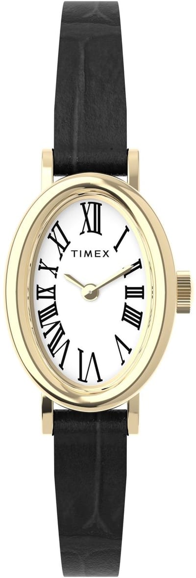 Timex Cavatina Kwarts Analoog Horloge Zwart En Goud Case: 100% Low Lead Brass | Armband: 100% Leather 19 mm TW2W78300AJ, TW2W78400AJ, TW2W78500AJ