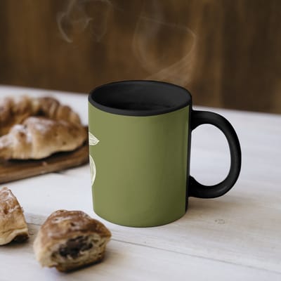 Magische Mok - Foto op Warmte Mokken - Koffiemok - Lijntekening - Appel - Olijfgroen - Blaadje - Magic Mok - Beker - 350 ML - Theemok