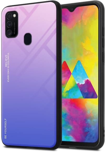 Cadorabo Hoesje geschikt voor Samsung Galaxy M21 / M30s in ROZE - BLAUW - Tweekleurige beschermhoes van TPU-silicone Case Cover en achterzijde van gehard glas