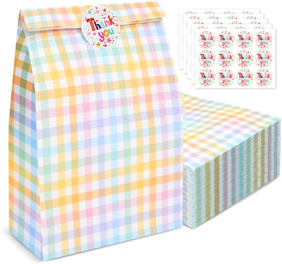 Dailygoods - 40 Stuks Papieren Feestzakken met Bedankstickers - Kleurige Kraftpapieren Traktatiezakken