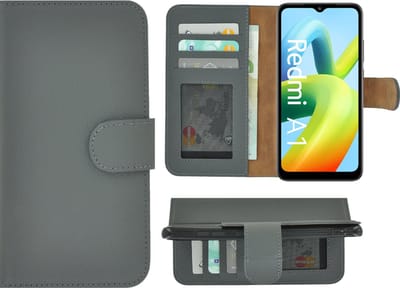MoDo hoesje Geschikt voor Xiaomi Redmi A1/ Redmi A2 - Echt Leer Book Case - Grijs