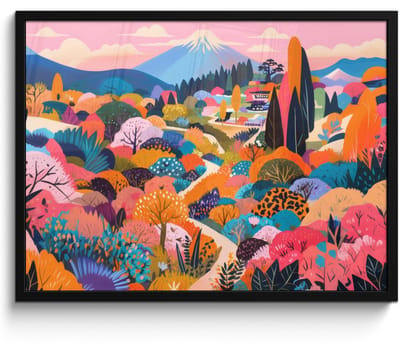 Poster in lijst - Fotolijst 80x60 cm - Posters - Witte bergtop - Modern - Kleurrijk - Posterlijst zwart - Decoratie - Wanddecoratie woonkamer - Muurdecoratie slaapkamer