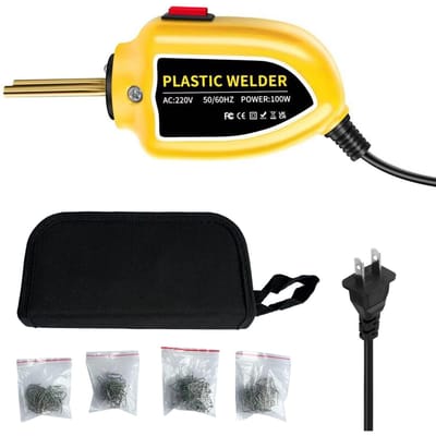 100W Plastic Lasser, Hot Nietmachine Machine Auto Bumper Reparatieset met Tang, Mes, 200 stks FlatOuter US Plug geel