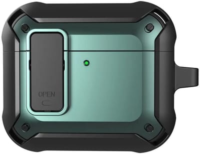 Hoesje Geschikt voor AirPods 4 - Shockproof Cover met Karabijnhaak Groen