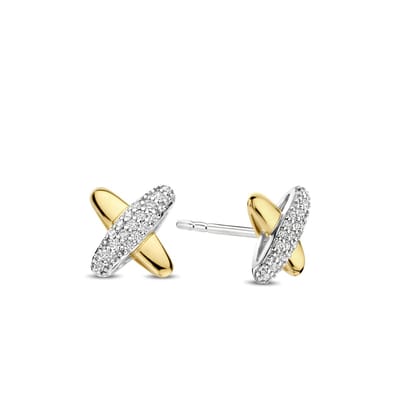 TI SENTO Dames Oorbellen - 925 zilver - Zirkonia met geel verguld - 7982ZY