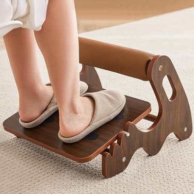 Under Desk Foot Rest at Work Adjustable Swing Footstool with 3 Heights and Soft Cross Bar, Ergonomic Wooden Footrest with Non-Slip Surface for Home, Office