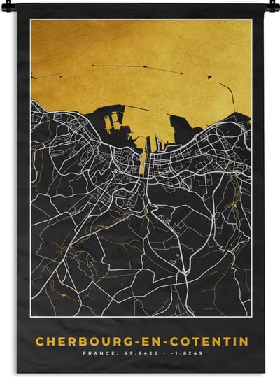 Wandkleed - Wanddoek - Kaart – Stadskaart – Cherbourg-en-Cotentin - Plattegrond – Frankrijk - 120x180 cm - Wandtapijt