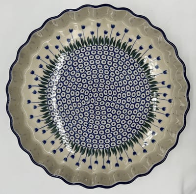 Bunzlau keramiek quichevorm 28 cm blauwe tulp