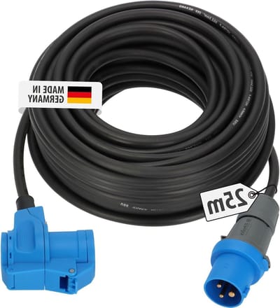 CEE Verlengsnoer - Kampeer Kabel - Buiten Stroom - Met Schuko Contact - 25 Meter - Zwart