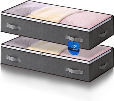 HEZIVO® Opbergbox onder Bed - Opbergtas - Slaapkamer Organizer - Met Ritssluiting - 2 Stuks - Grijs