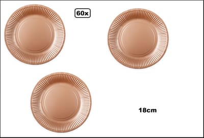 60x Bord 18cm rose goud karton - Feest festival black and gold party verjaardag